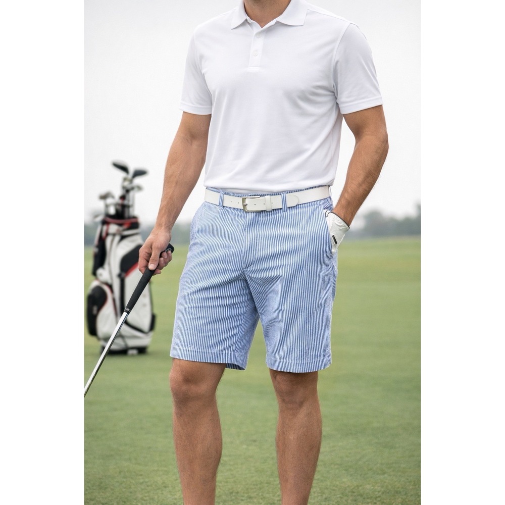 POLO Golf Ralph Lauren Shorts Men Sz 38 Blue White Stripe Seersucker 10"